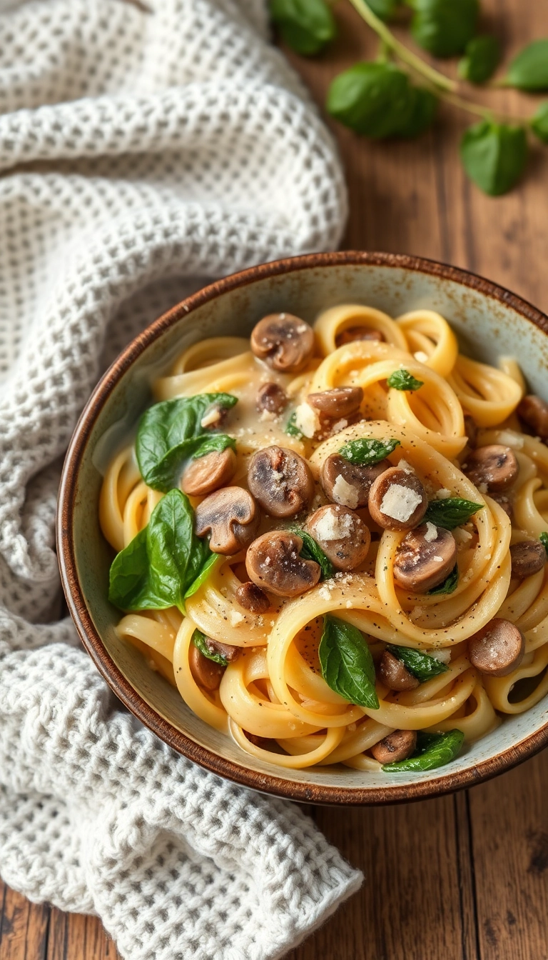 21 Christmas Pasta Recipe Ideas That'll Make Your Holiday Dinner Unforgettable! - 7. Creamy Mushroom and Spinach Pasta