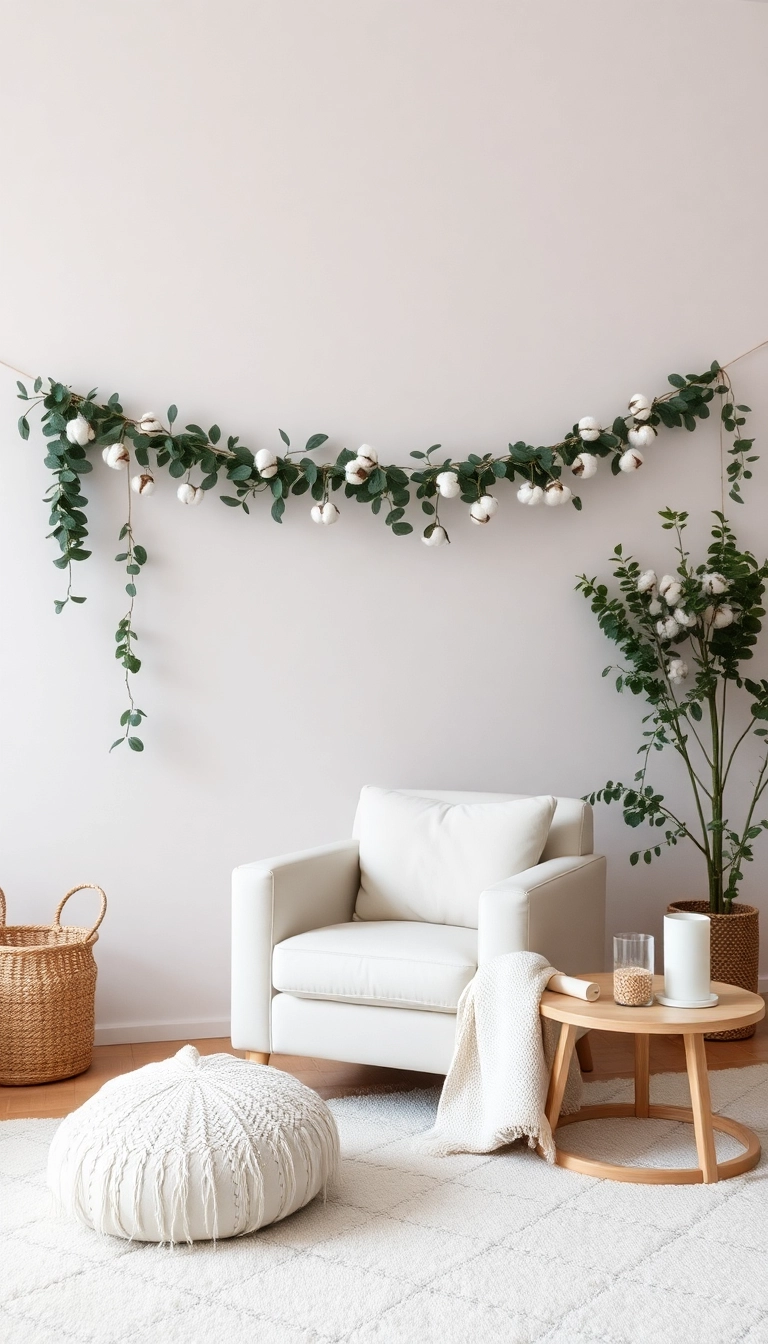 21 DIY Christmas Garland Ideas That Will Transform Your Home This Holiday Season! - 5. Natural Eucalyptus and Cotton Garland