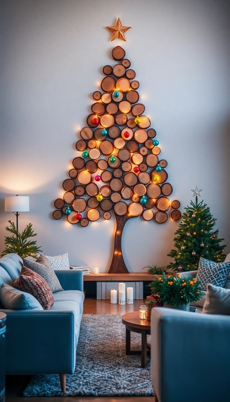 21 Wood Christmas Trees DIY That Will Light Up Your Holiday Spirit! - 8. Wood Slice Wall Art Tree