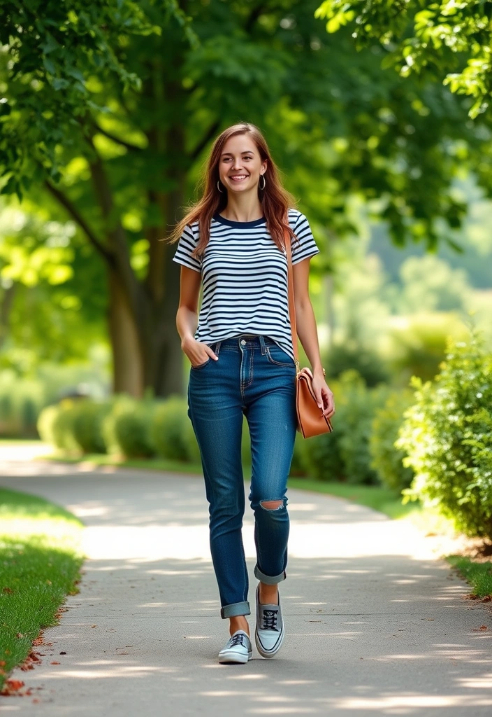 20 Casual Outfits That'll Make You Look Effortlessly Stylish (You Won't Believe #15!) - 20. Classic Striped Tee and Boyfriend Jeans