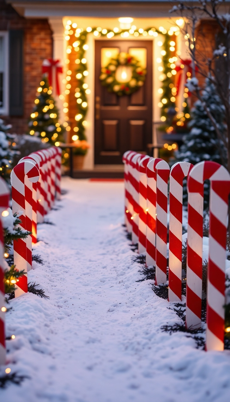 21 DIY Outdoor Christmas Decorations Ideas That Will Make Your Neighbors Jealous! - 5. Candy Cane Lane Pathway