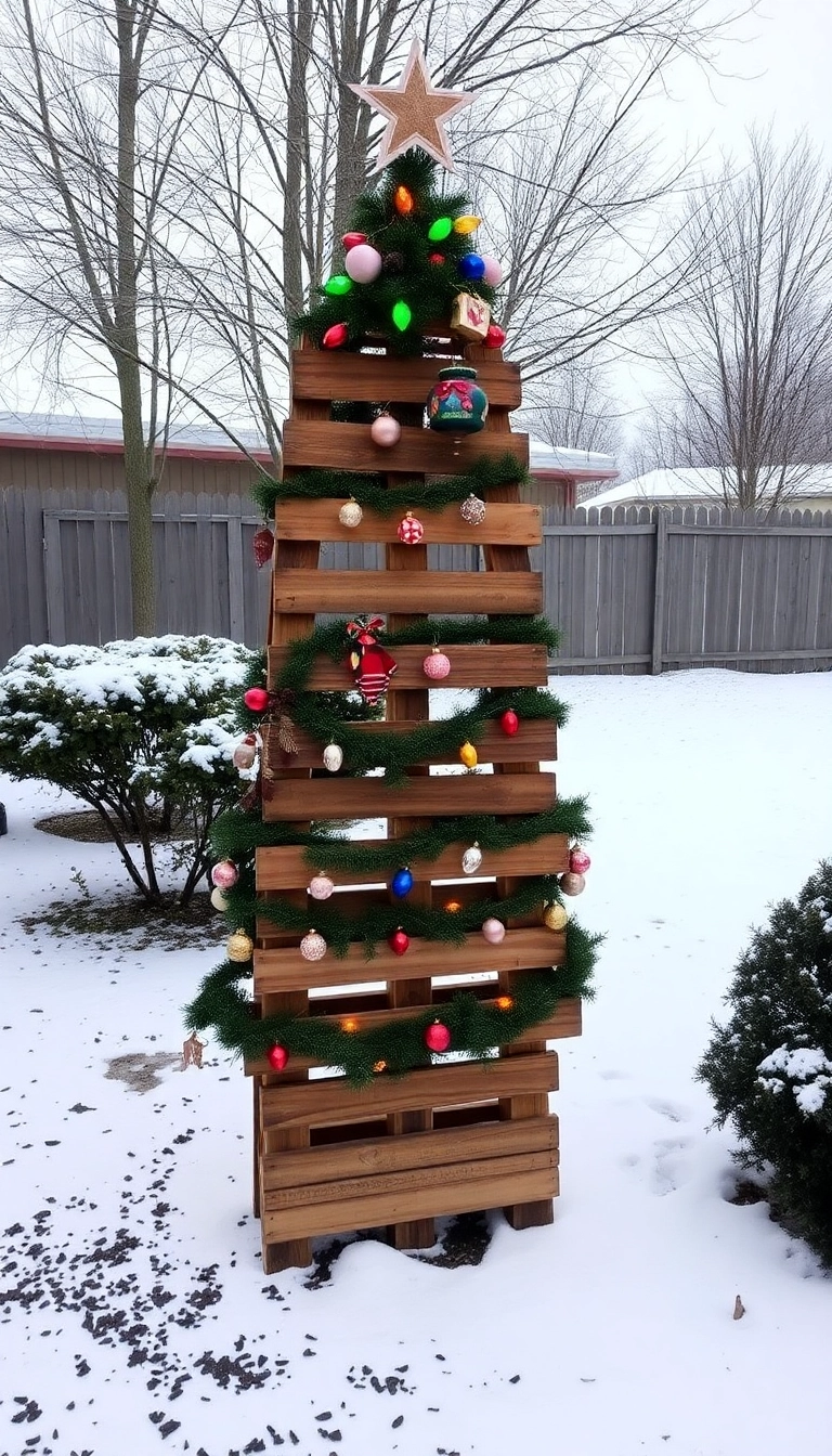 21 DIY Outdoor Christmas Decorations That'll Make Your Neighbors Jealous! - 10. DIY Christmas Tree from Pallets