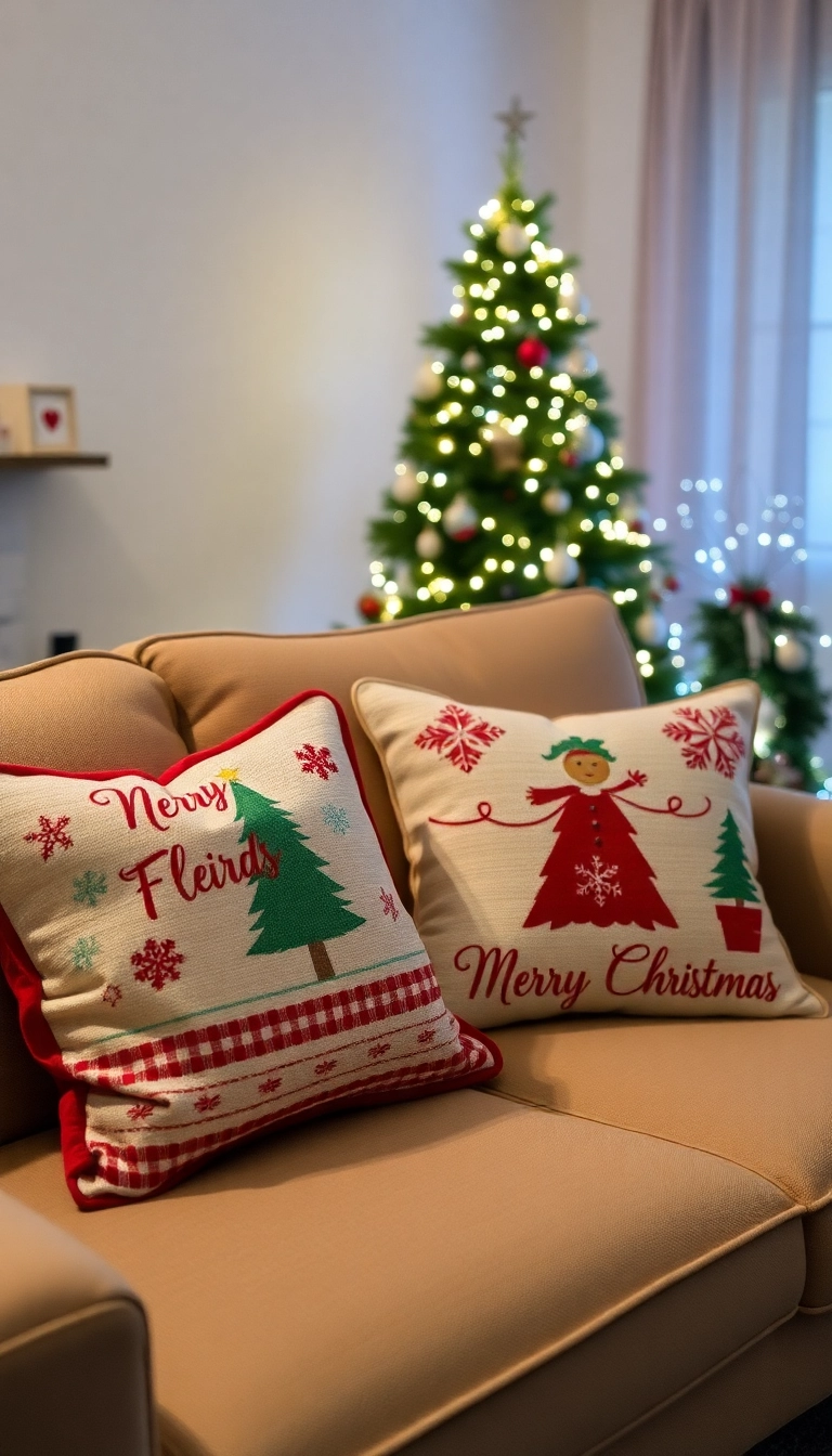 15 DIY Christmas Decor Ideas That Will Make Your Home Sparkle with Holiday Cheer! - 13. Festive Pillow Covers