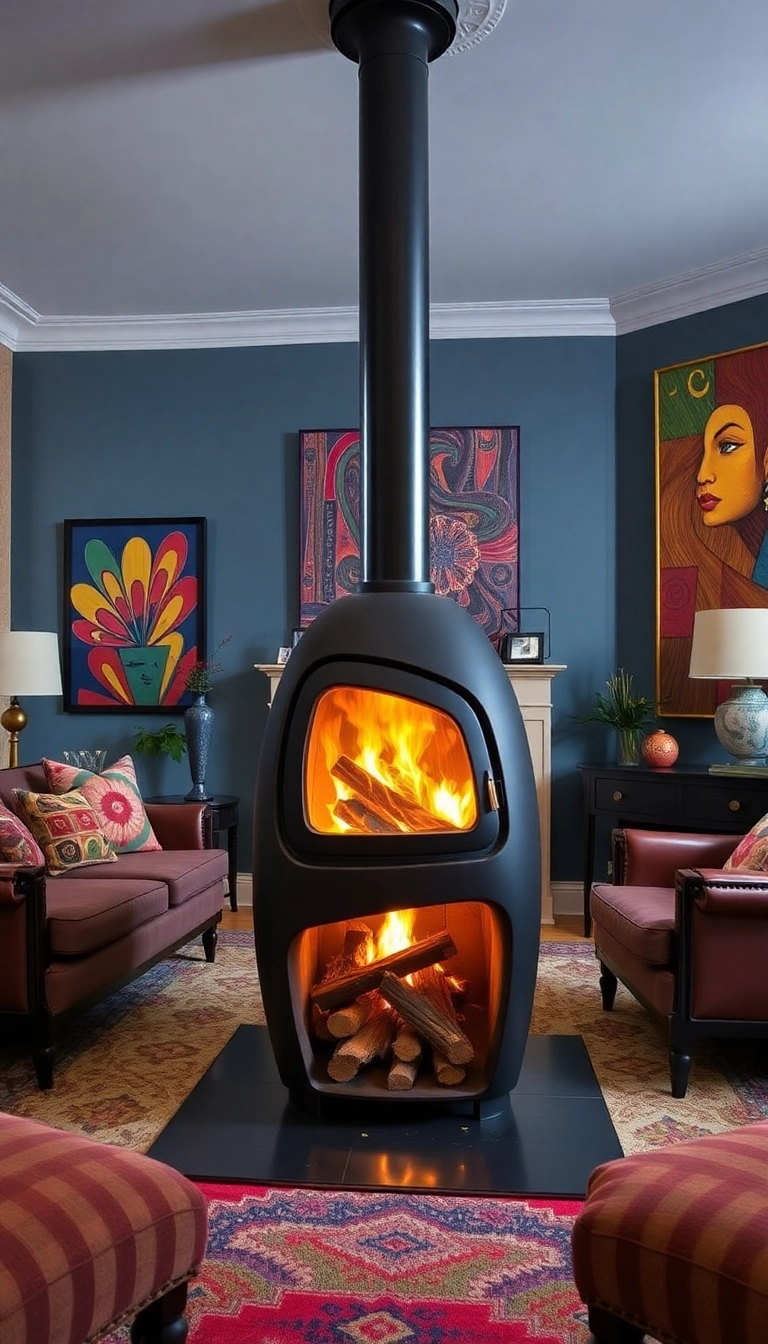 10 Cozy Wood Burning Stoves Ideas for Your Living Room (You'll Want to Snuggle Up with #4!) - 10. Artistic Statement Piece