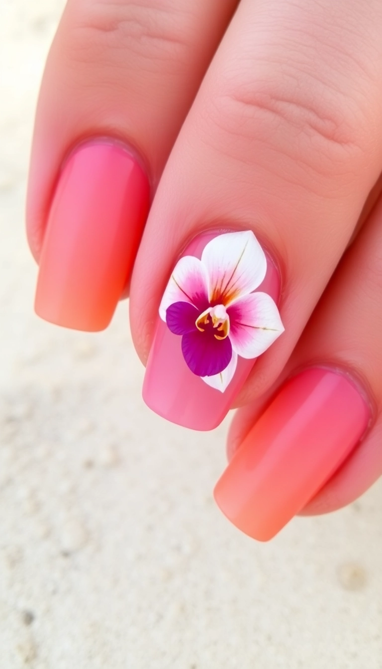 23 Stunning Orchid Nail Designs That Will Make Your Friends Jealous! - 1. Tropical Orchid Elegance