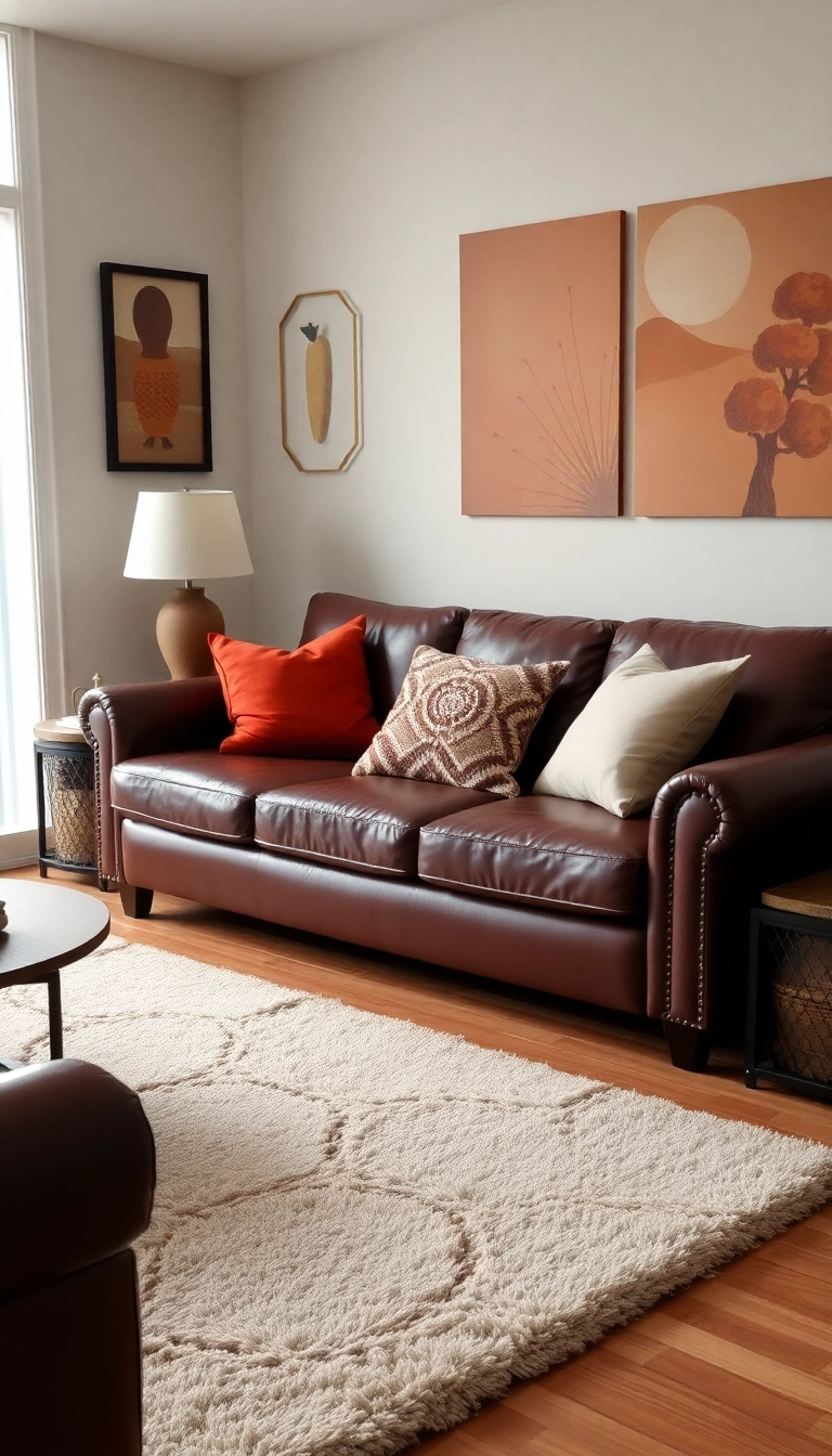 21 Stunning Leather Couch Living Room Decor Ideas That Will Transform Your Space! - 5. Warm Earth Tones