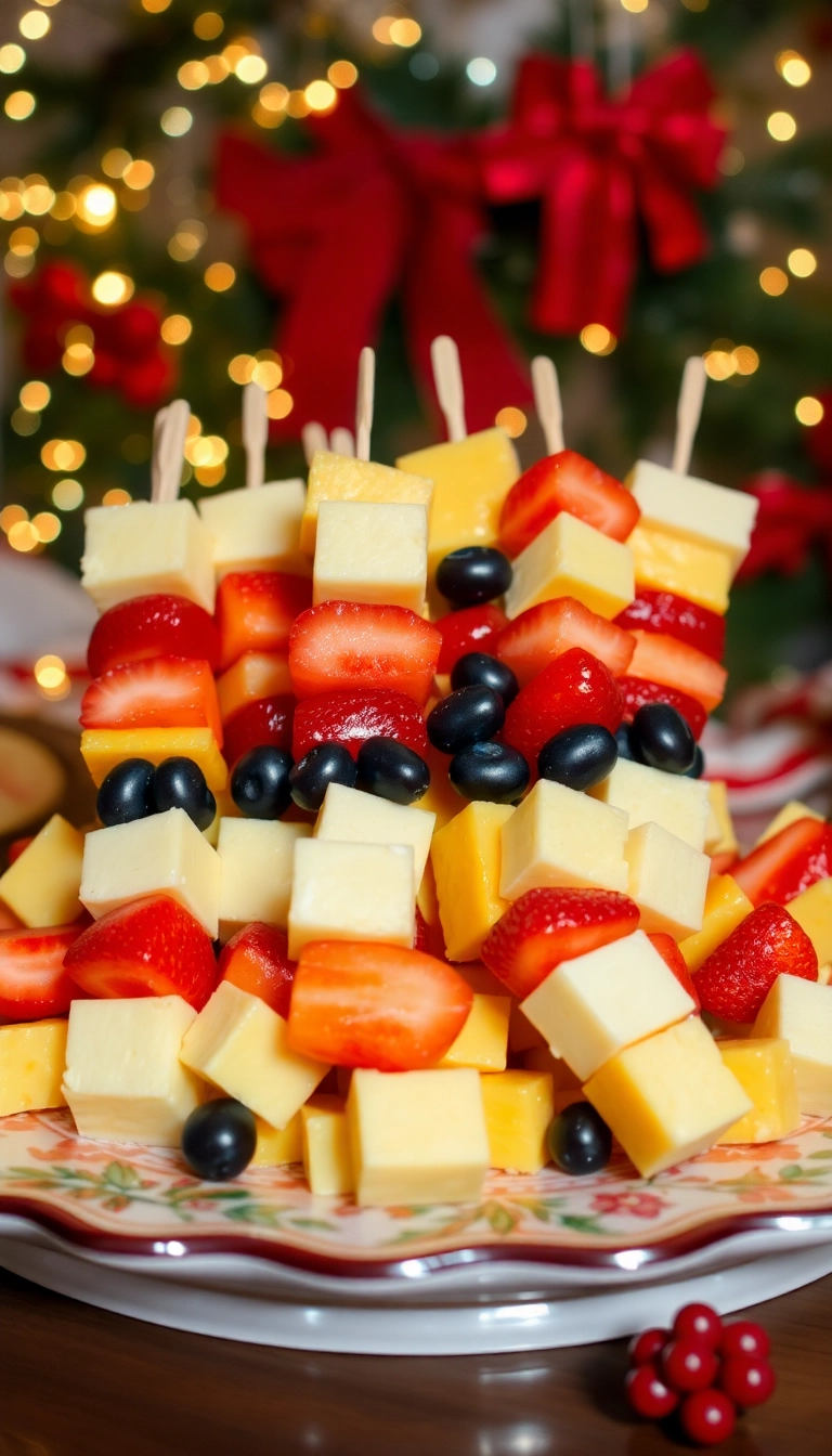 21 Christmas Party Food Ideas That Will Steal the Show (You Won't Believe #10!) - 20. Fruit and Cheese Kabobs