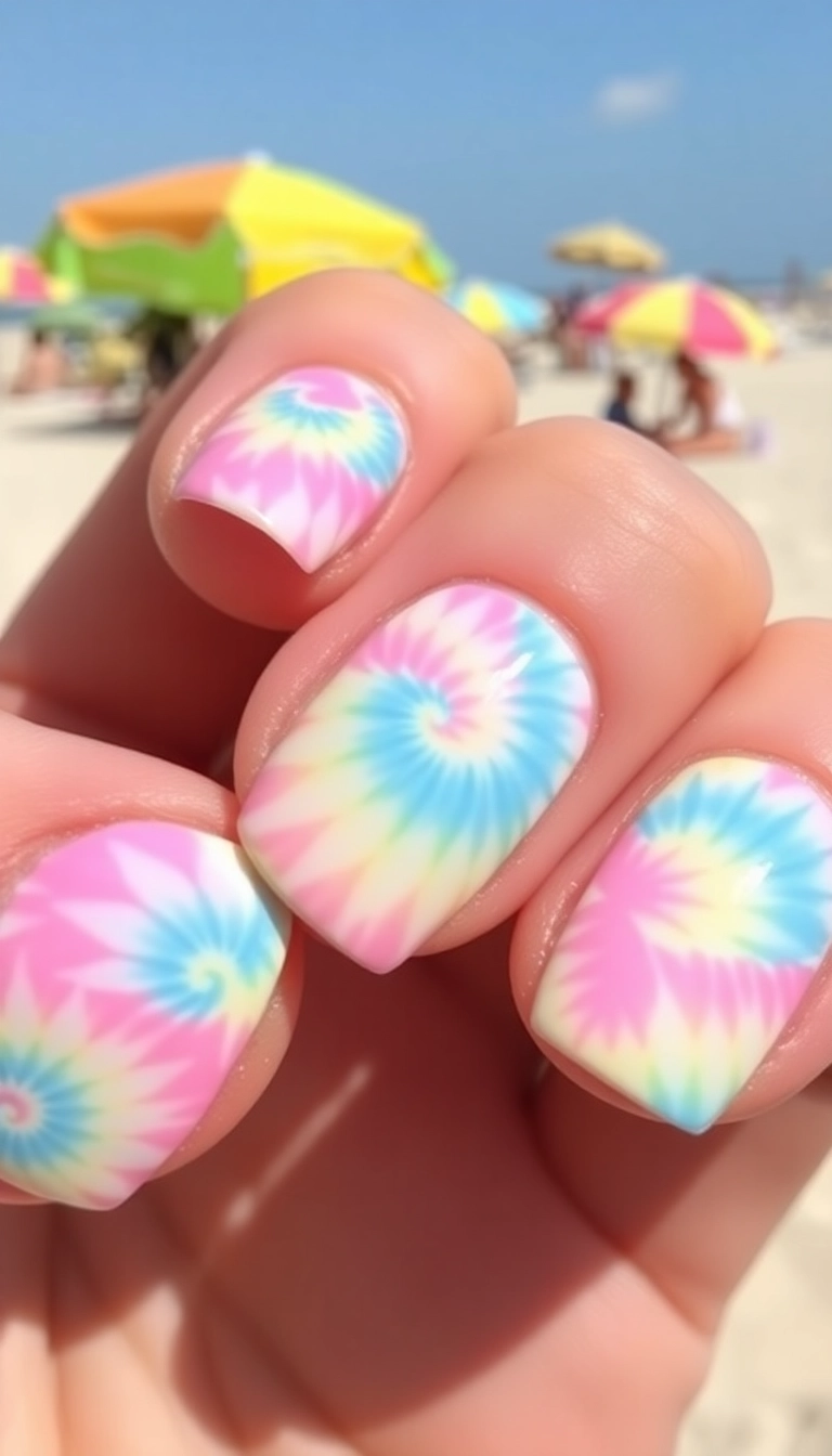 27 Beach Nails Designs That Will Make You Dream of Sunshine (You Won't Believe #15!) - 15. Dreamy Tie-Dye