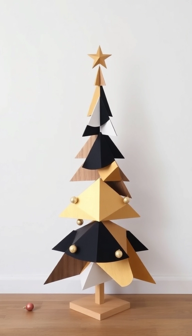 21 Wood Christmas Trees DIY That Will Light Up Your Holiday Spirit! - 6. Geometric Wooden Tree