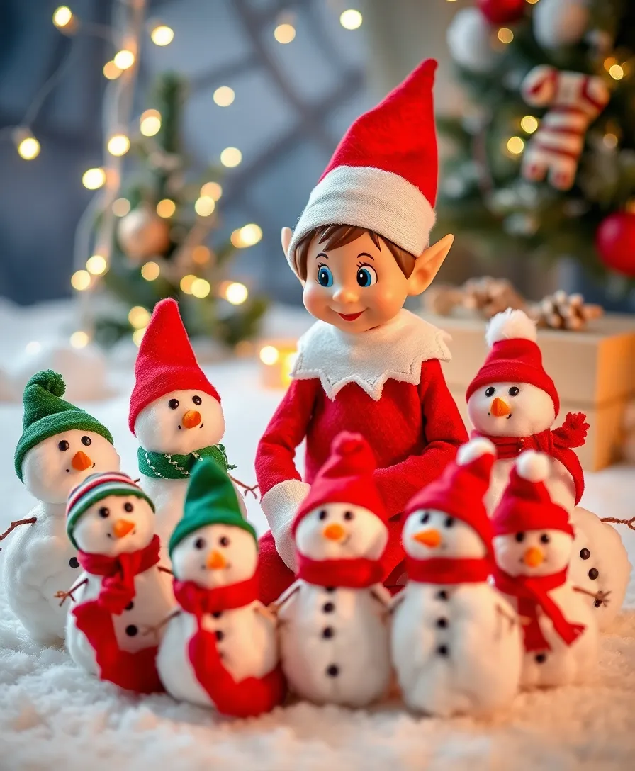 18 Easy Elf on the Shelf Ideas for Toddlers (Get Ready for Giggles with #14!) - 14. Elf with a Snowman Family