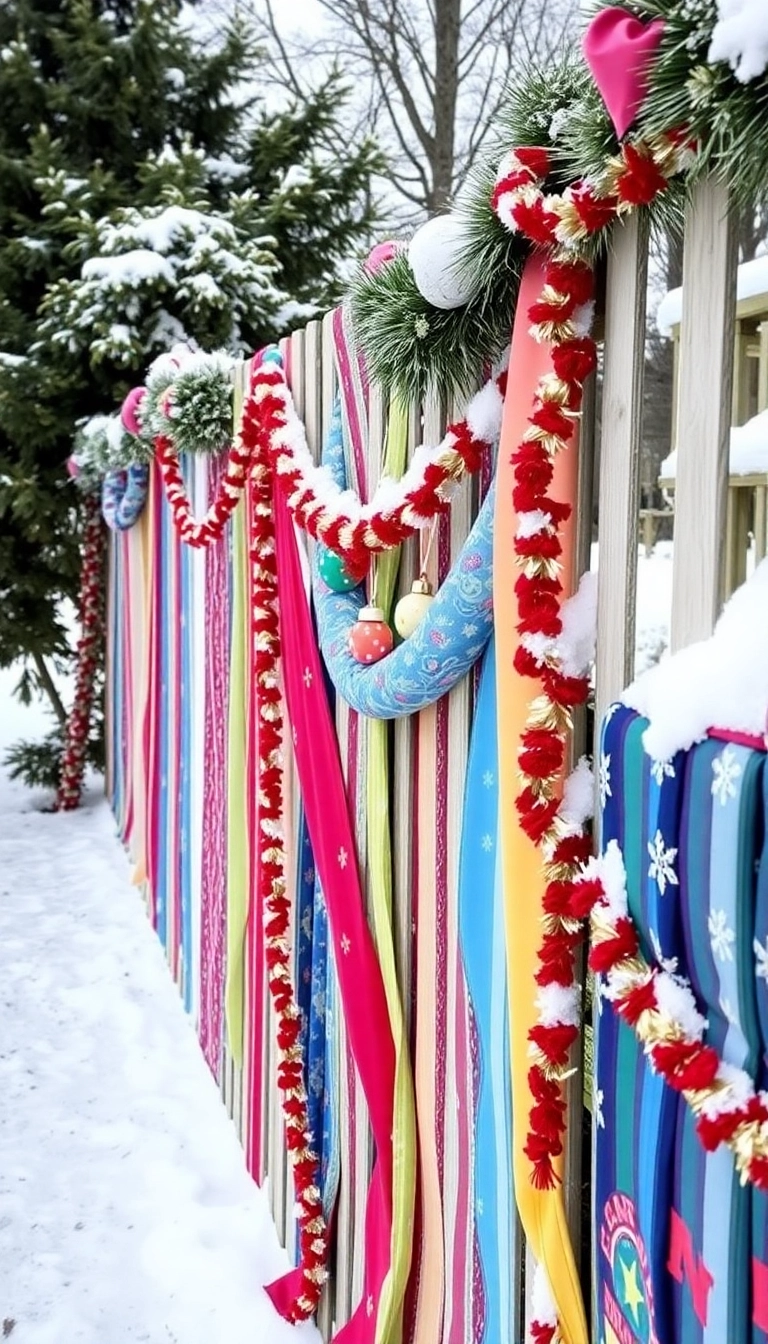 21 DIY Outdoor Christmas Decorations Ideas That Will Make Your Neighbors Jealous! - 16. Festive Fence Wraps