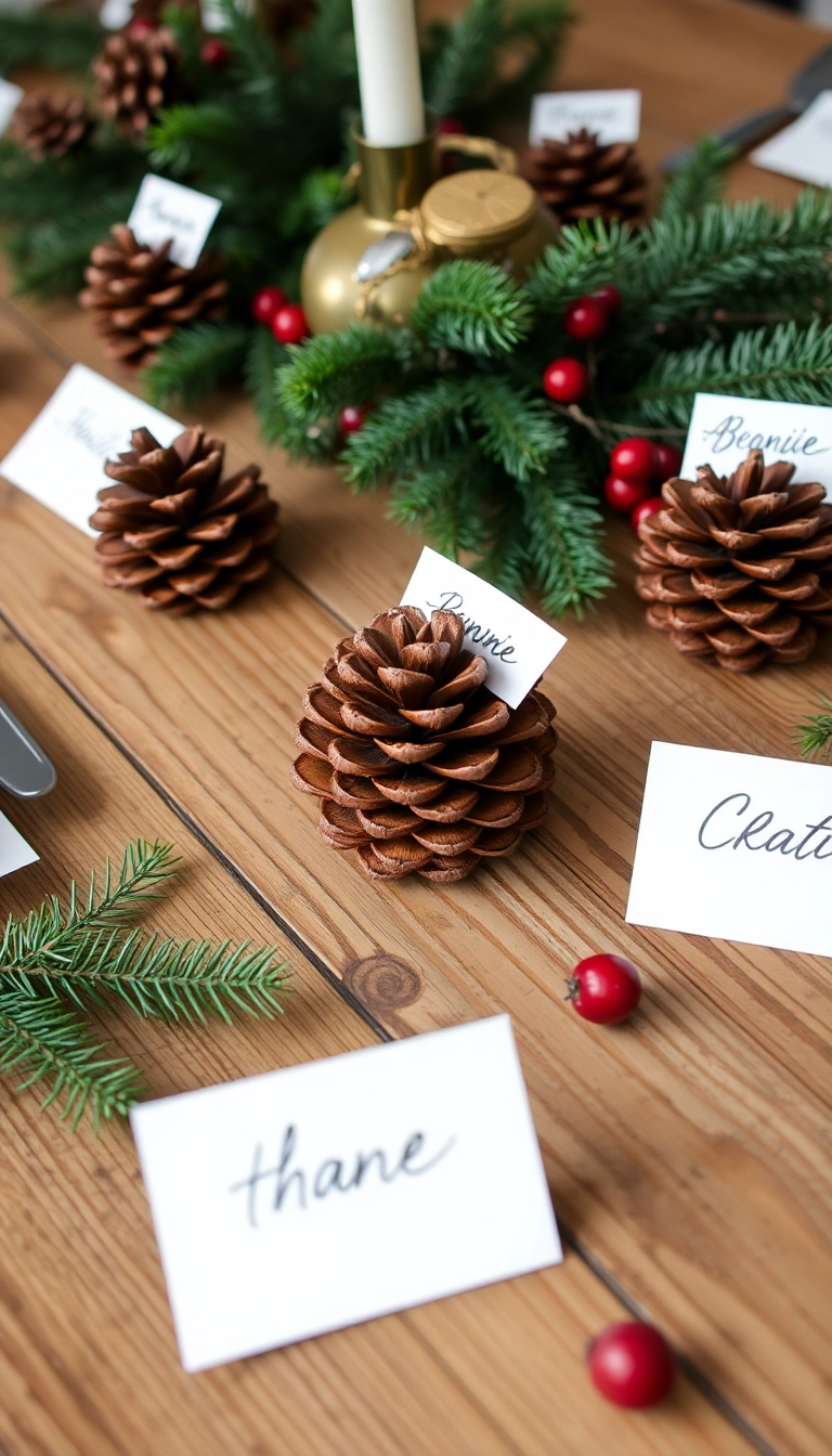 21 Creative DIY Christmas Place Setting Ideas That Will Wow Your Guests! - 1. Pinecone Place Cards