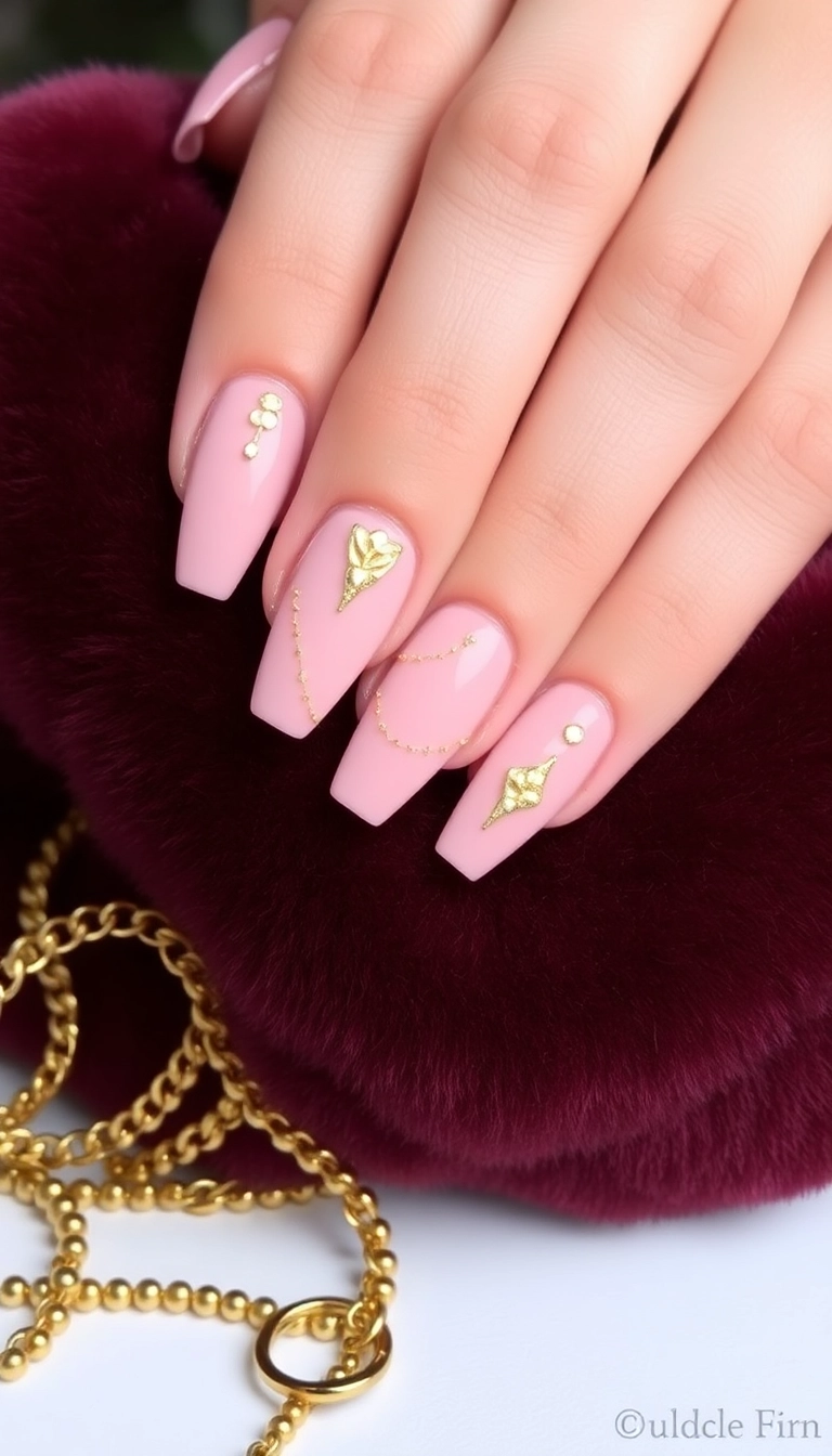 21 DIY Pink Winter Nails That Are So Easy, You'll Want to Try Them All (Don't Miss #8!) - 13. Blush and Gold Sparkle