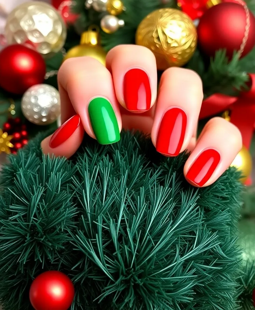 25 Festive December Nails That Will Make You the Star of Every Holiday Party! - 20. Classic Red and Green Combo