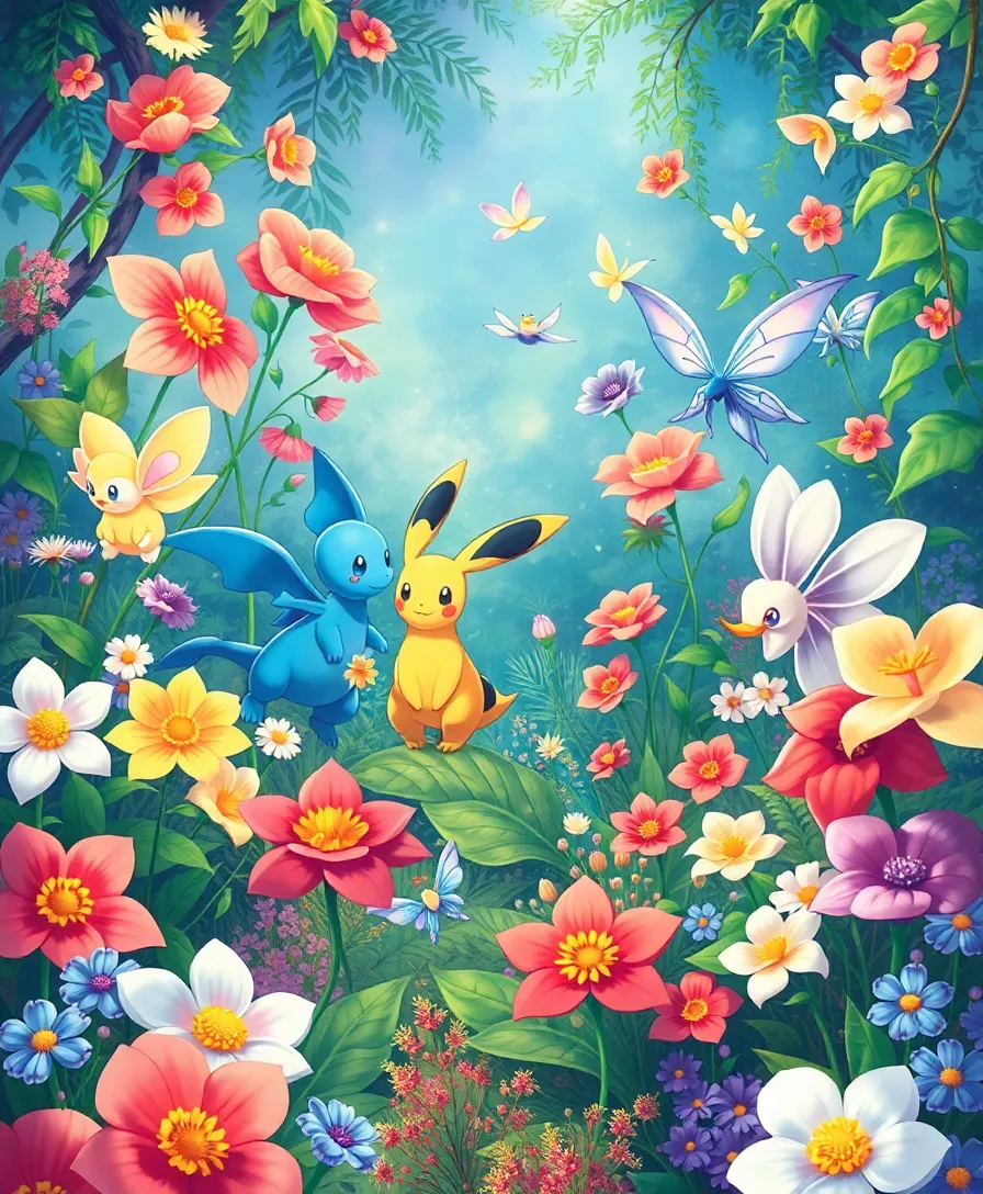 7 Stunning Pokemon Art Pieces That Will Make You Want to Catch 'Em All! - 12. Fantasy Flora: Pokémon in Bloom