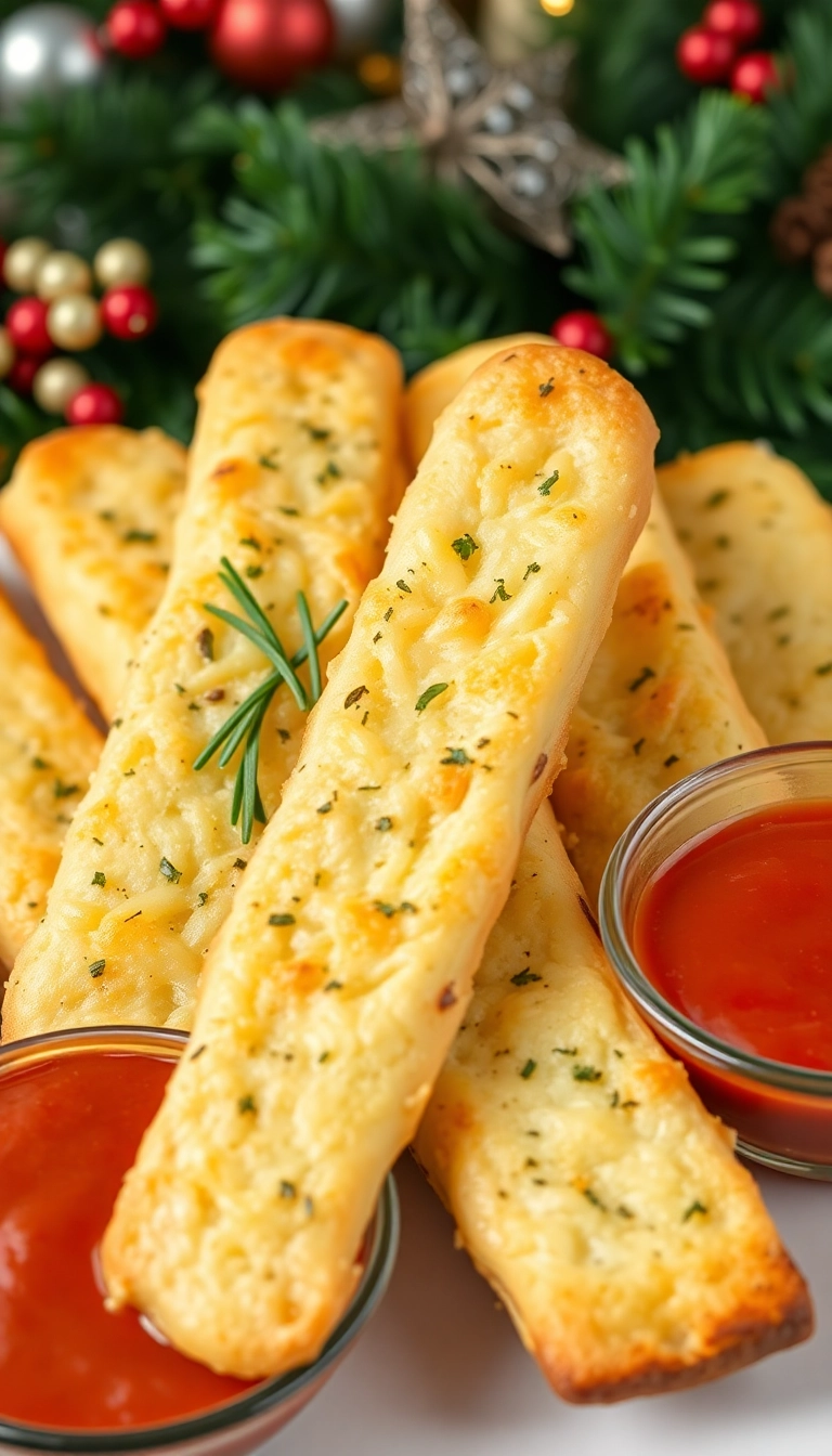 24 Irresistible Christmas Food Ideas for Your Next Holiday Gathering (Wait Until You See #5!) - 19. Cheesy Garlic Breadsticks