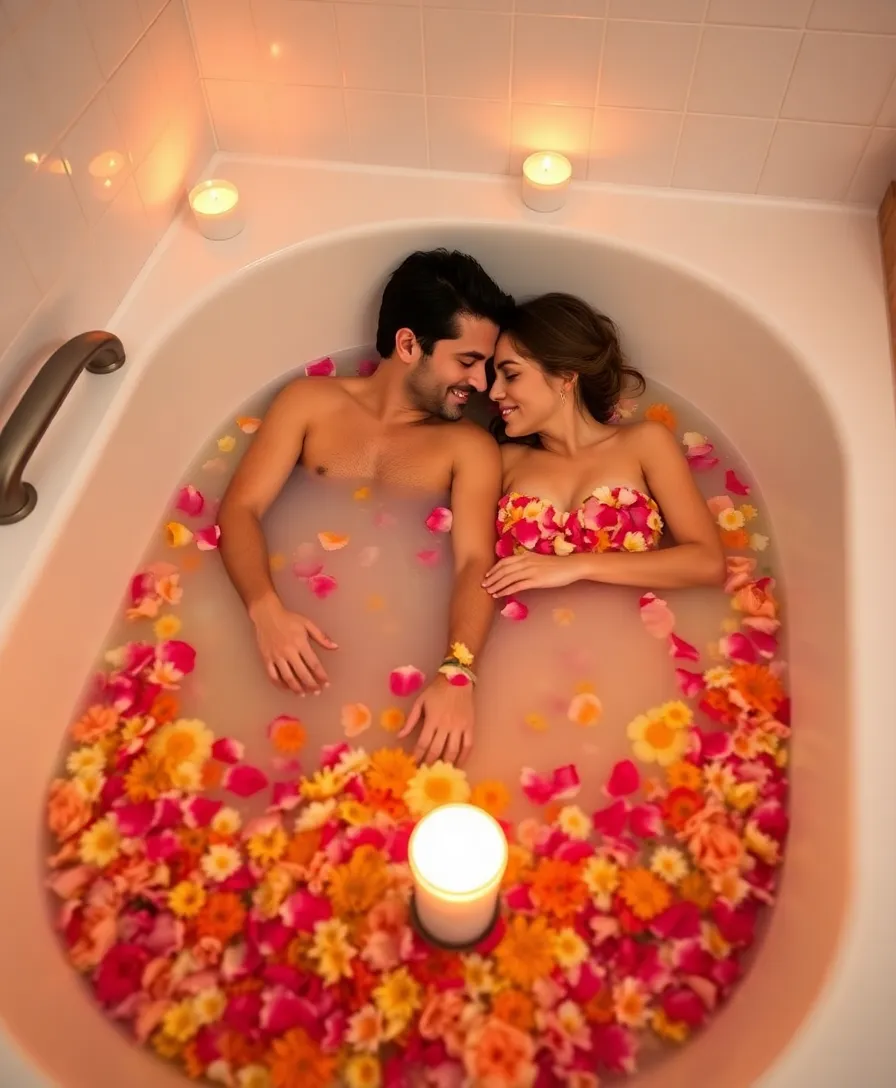 20 Unforgettable Valentine's Day Photo Shoot Ideas That Couples Will Adore (You’ll Love #12!) - 20. Dreamy Floral Bath