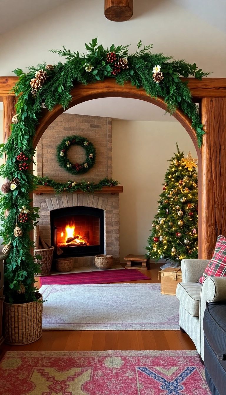 21 Stunning Christmas Archway Decor Ideas to Transform Your Indoor Space (You Won't Believe #14!) - 5. Rustic Wood and Greenery