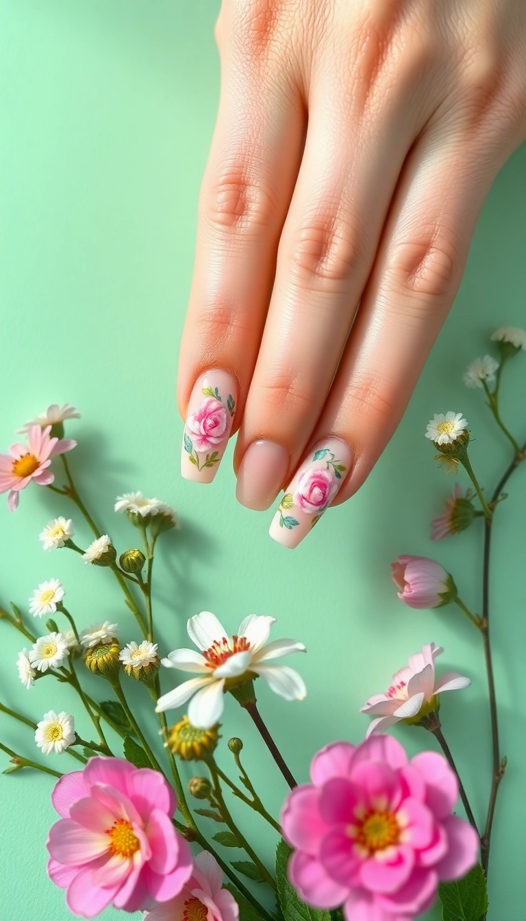 23 Gorgeous Acrylic Nail Ideas That'll Make Heads Turn (Especially #8!) - 3. Floral Fantasy