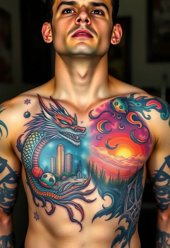 20 Stunning Chest Tattoos for Men That Will Turn Heads (You Won't Believe #15!) - 19. Fantasy and Sci-Fi Themes