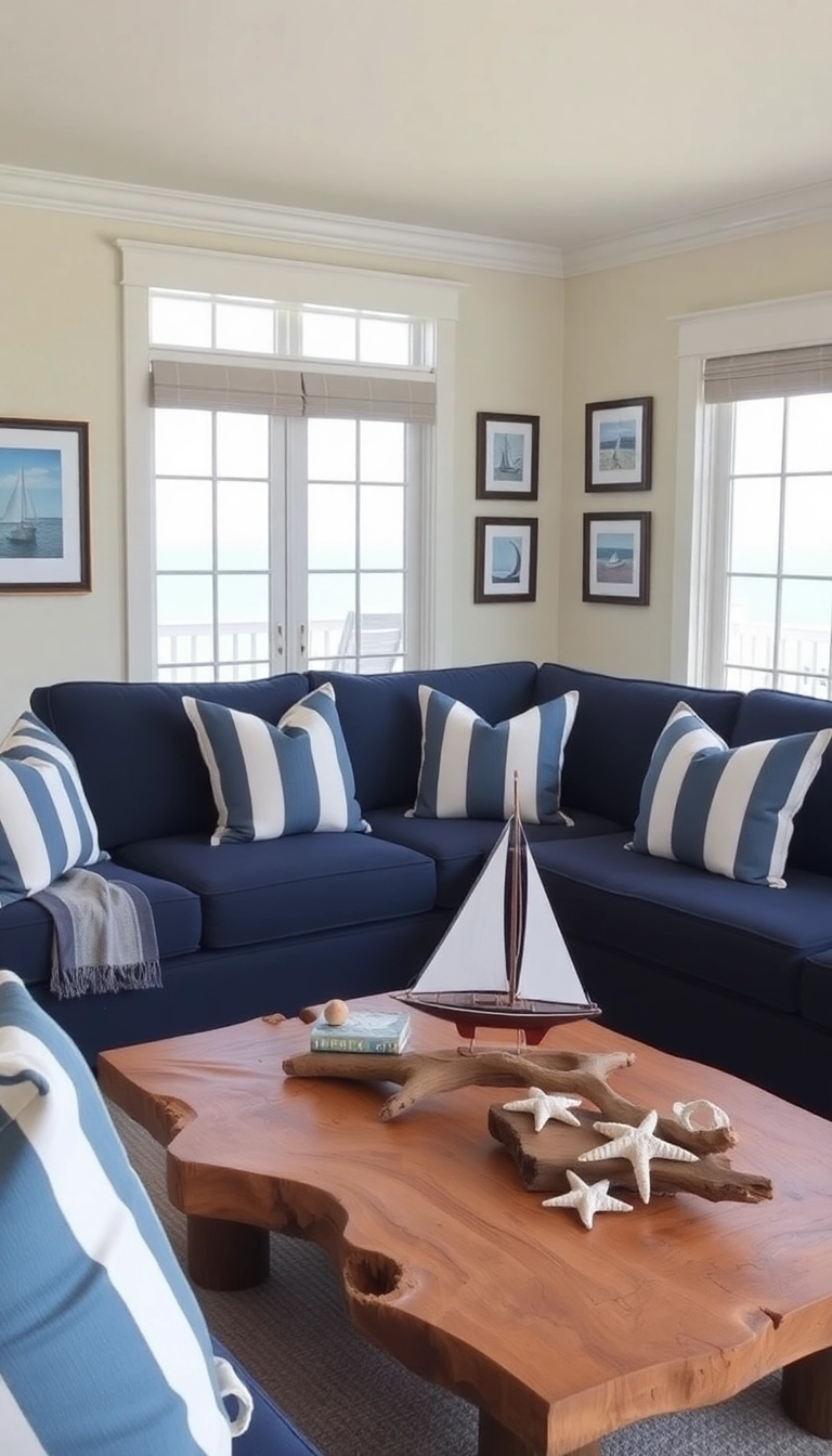 14 Coastal Blue Couch Living Room Ideas That Will Bring the Beach to Your Home! - 1. Nautical Elegance