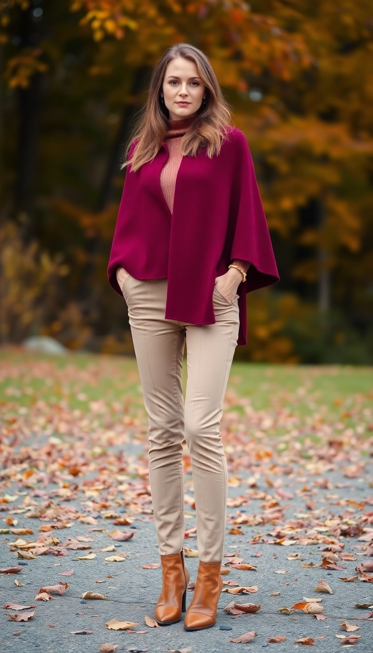 20 Trendy Thanksgiving Outfit Aesthetic Inspirations That Will Elevate Your Fall Wardrobe! - 18. Warm Tones with a Chic Cape