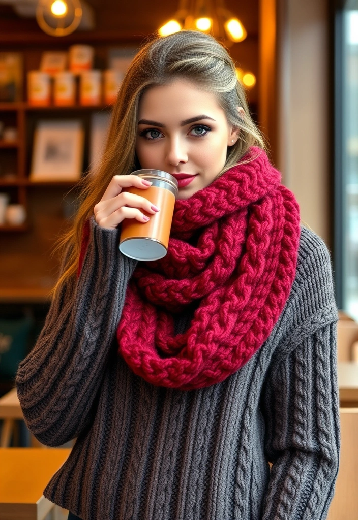 15 Fashion Cable-Knit Jumpers Perfect for Layering (Wait Until You See #9!) - 11. Layering with Textured Scarves