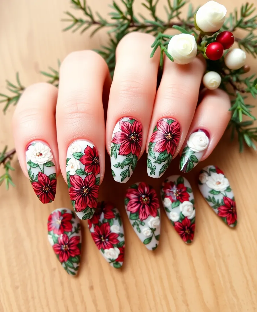 25 Festive December Nails That Will Make You the Star of Every Holiday Party! - 15. Festive Floral Designs