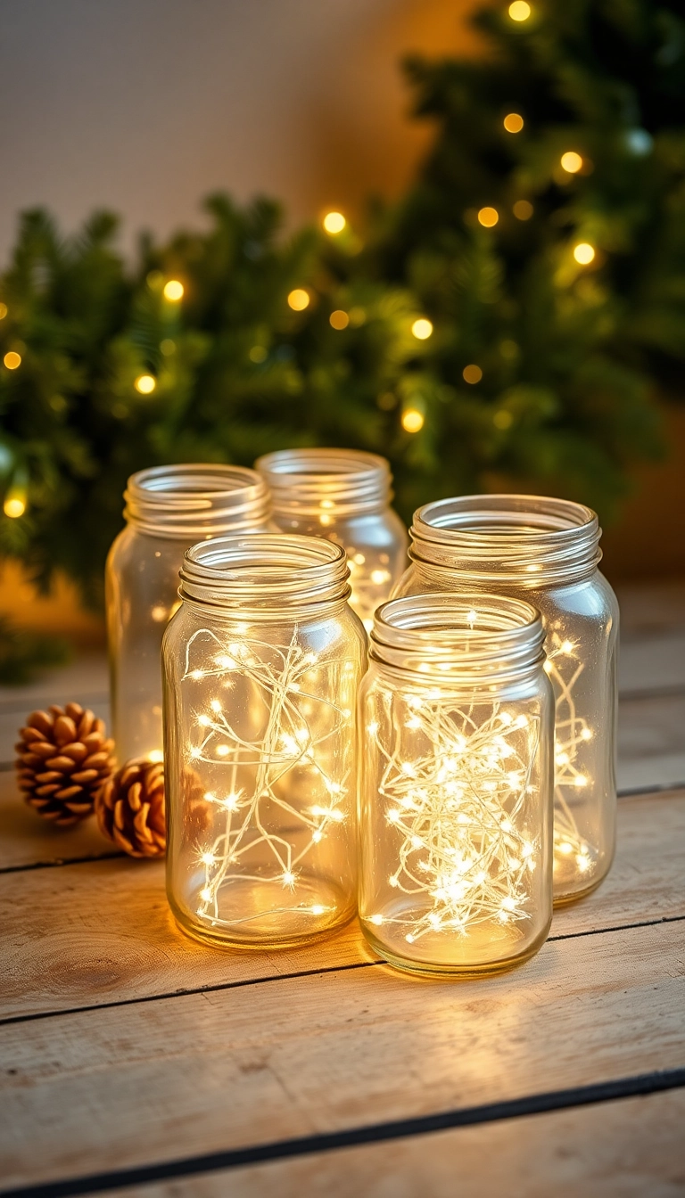 15 DIY Christmas Decor Ideas That Will Make Your Home Sparkle with Holiday Cheer! - 6. Sparkling String Light Jars