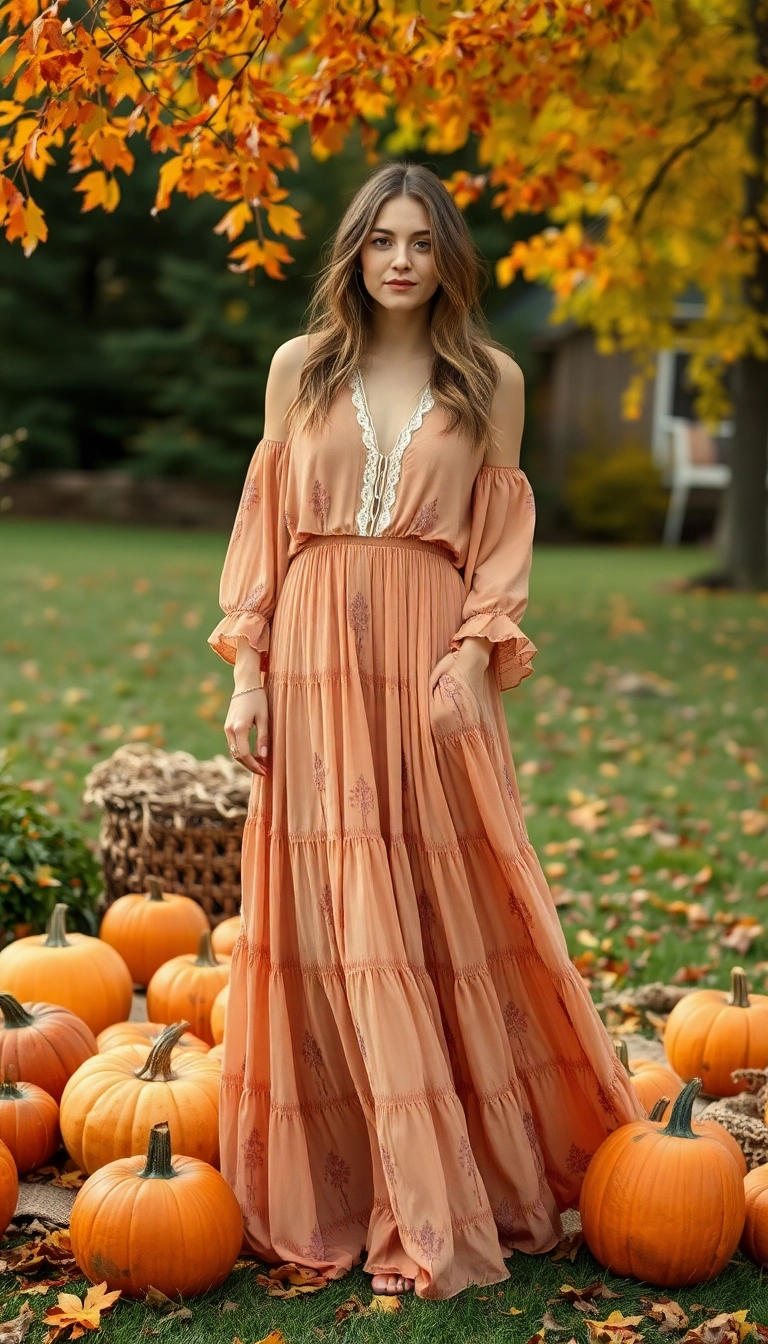 20 Thanksgiving Outfits That'll Make You the Star of the Dinner Table (You Won't Believe #11!) - 14. Bohemian Vibes with a Maxi Dress