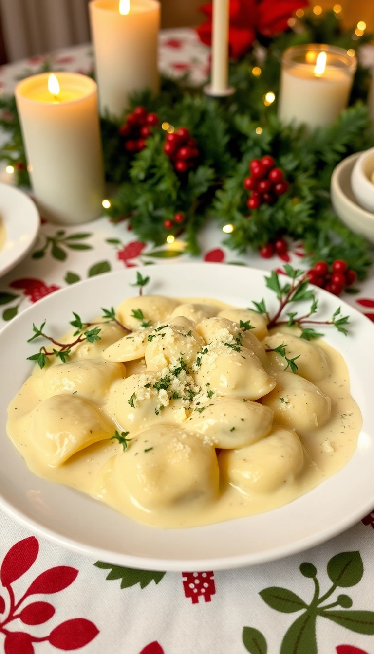 21 Christmas Pasta Recipe Ideas That'll Make Your Holiday Dinner Unforgettable! - 16. Mistletoe Ravioli with Creamy Alfredo Sauce