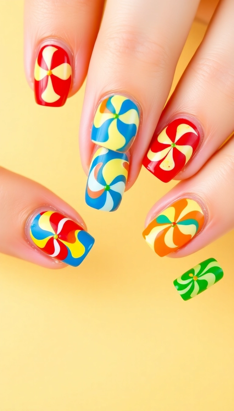 25 Mexican Style Nail Designs That Will Make You the Star of Every Fiesta! - 15. Whimsical Pinwheel