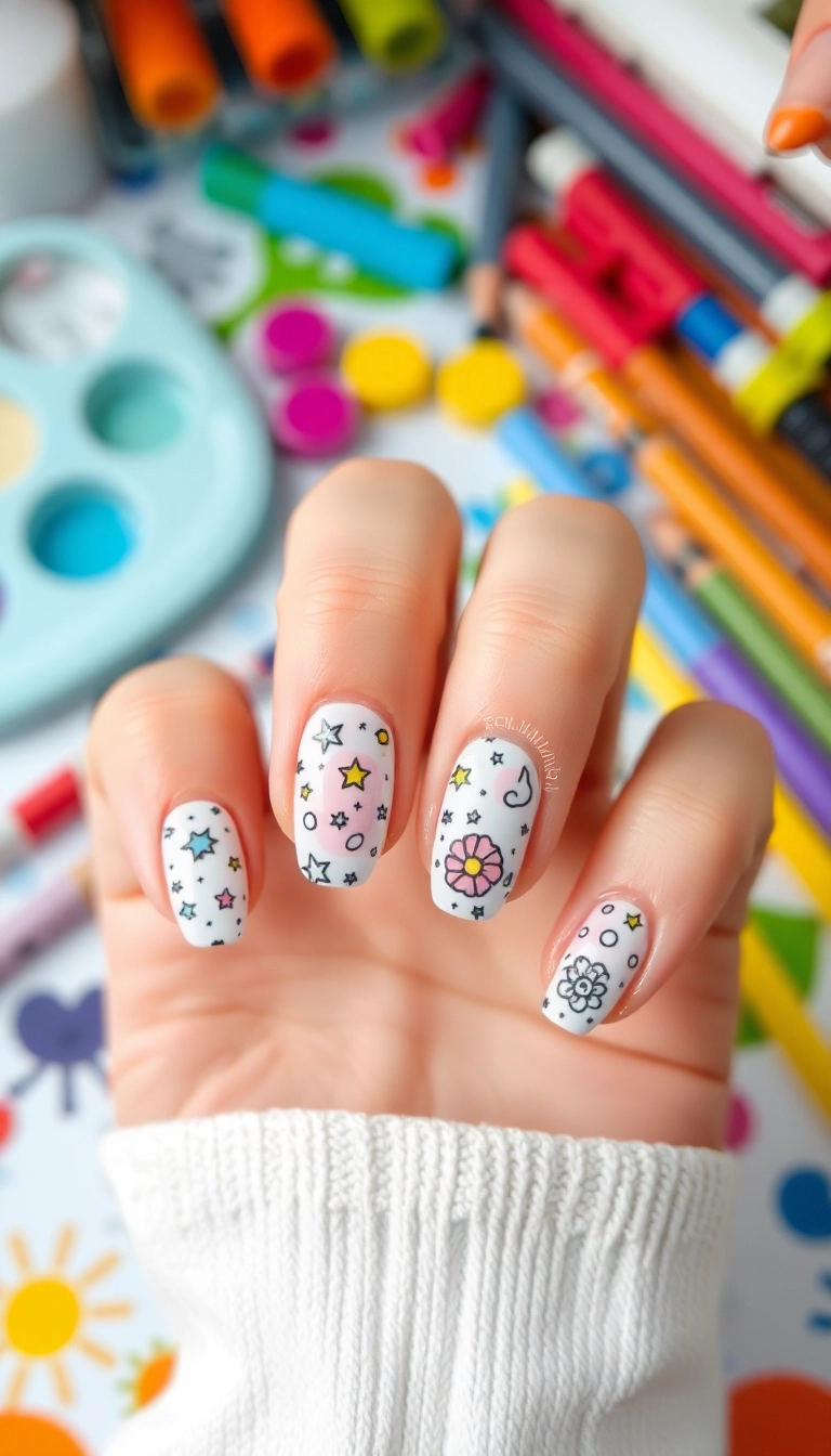 20 Stunning Boho Nail Ideas That Will Make You the Trendsetter of Your Squad! - 20. Whimsical Doodles