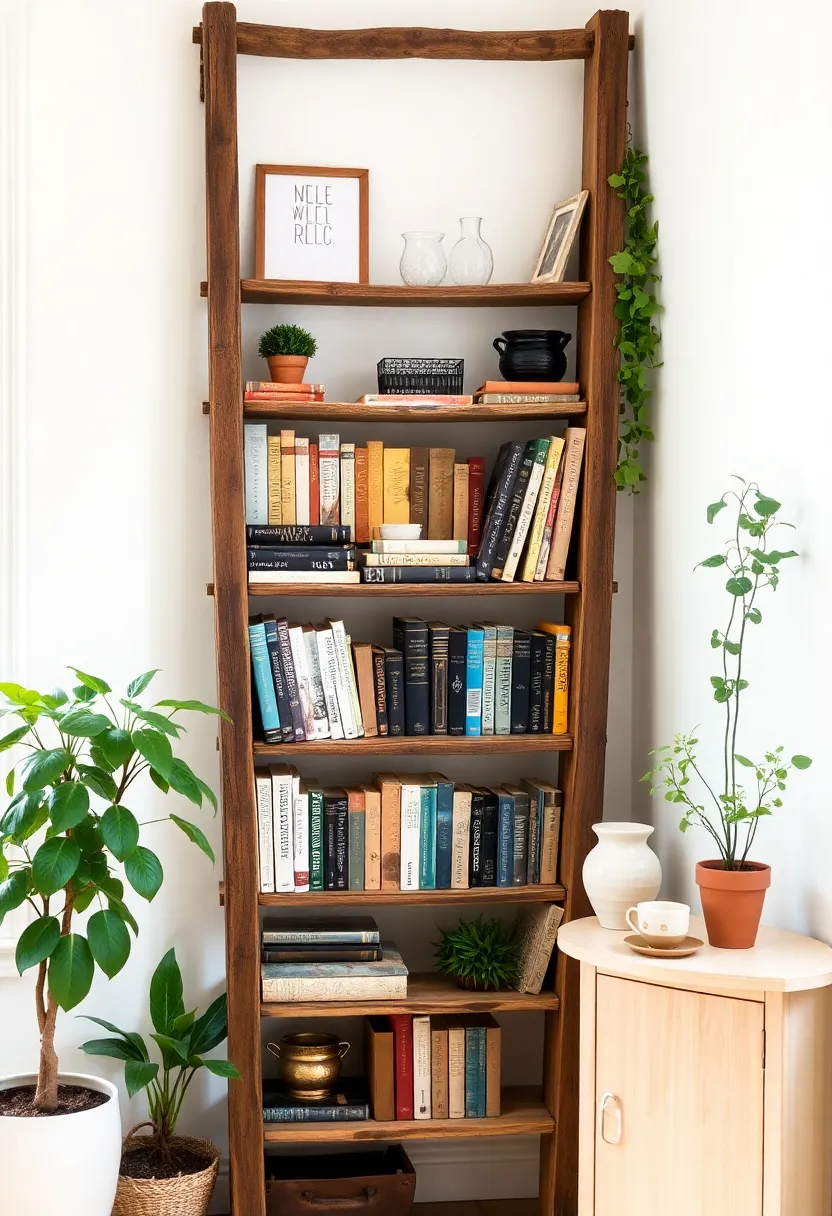 20 Upcycled Decor Ideas That'll Inspire Your Inner Vintage Lover! - 9. Ladder Bookshelf