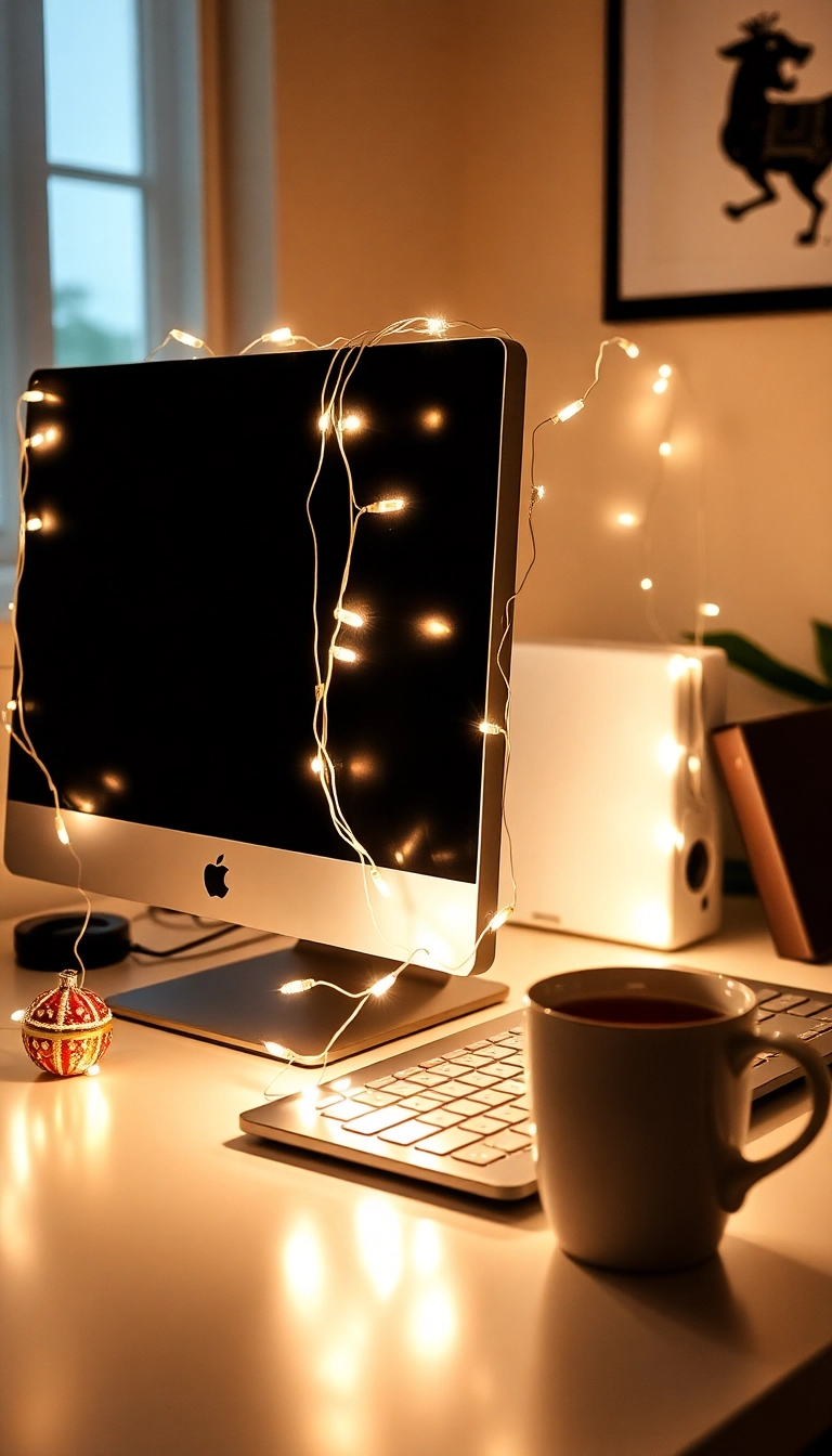 21 Christmas Desk Decorations That'll Transform Your Workspace into a Winter Wonderland! - Twinkling Fairy Lights