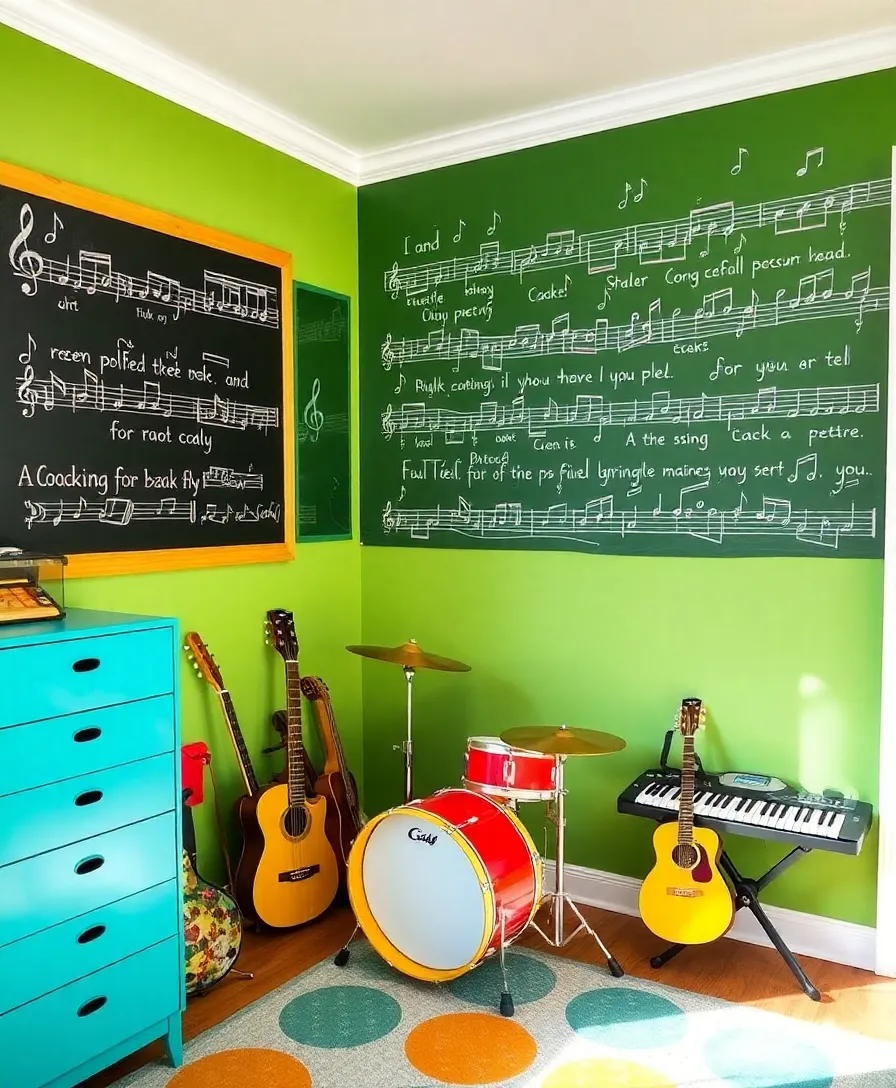 17 Adorable Greenboard Kids Room Ideas That'll Make Your Children Smile (Don't Miss #5!) - 13. Greenboard Musical Space