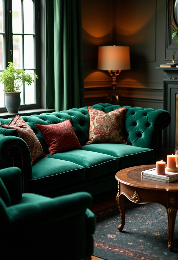 25 Dark Fantasy Decor Ideas That’ll Give Your Home a Hauntingly Beautiful Vibe! - 2. Dark Velvet Furnishings