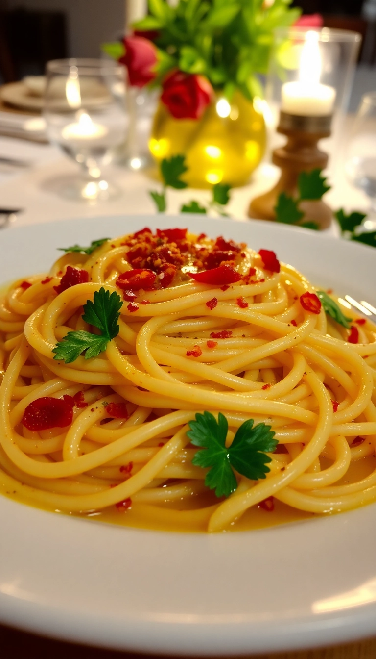 21 Christmas Pasta Recipe Ideas That'll Make Your Holiday Dinner Unforgettable! - 15. Spaghetti Aglio e Olio with Red Pepper Flakes