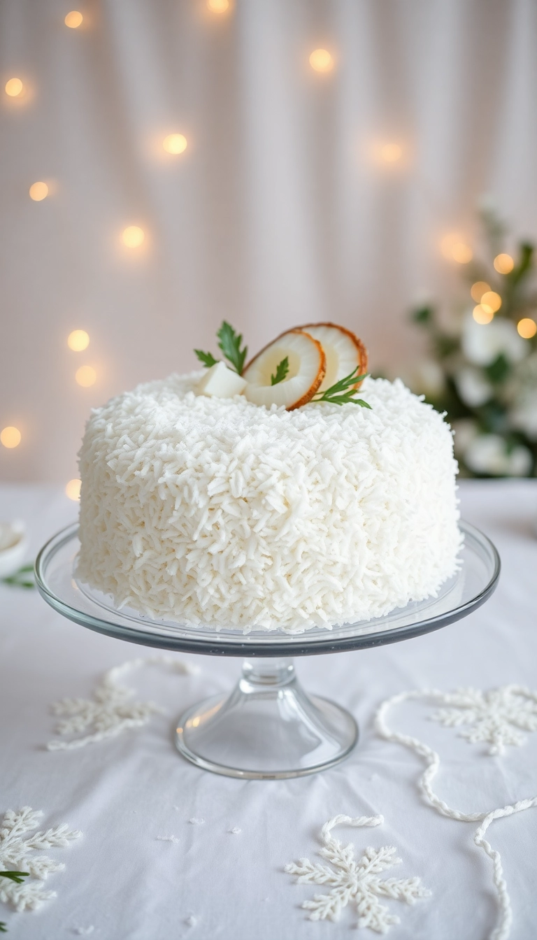 20 Stunning Christmas Cake Designs That Will Wow Your Guests (Number 7 Is a Showstopper!) - 6. Snowy White Coconut Cake