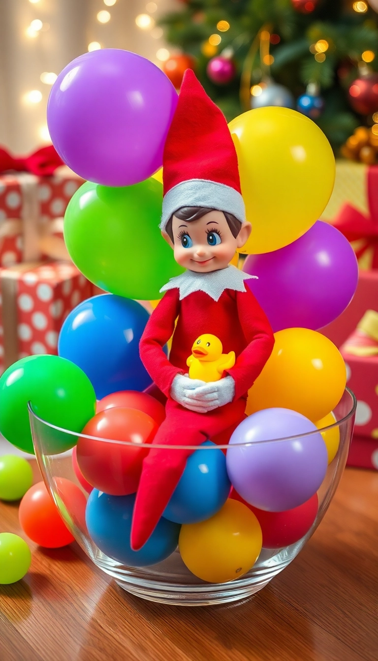 10 Easy Elf on the Shelf Ideas That'll Save Busy Parents Time and Stress! - 1. Elf in a Balloon Bath