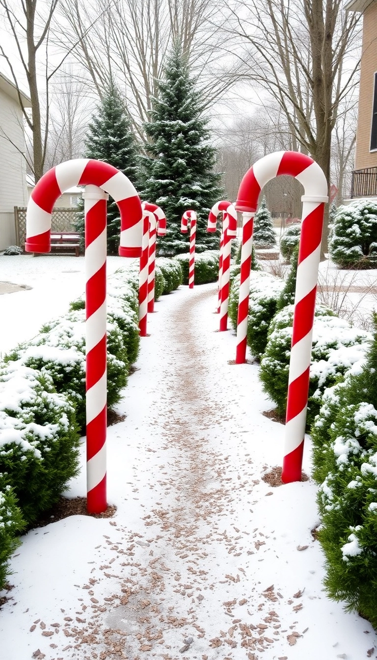 21 DIY Outdoor Christmas Decorations That'll Make Your Neighbors Jealous! - 9. Candy Cane Lane