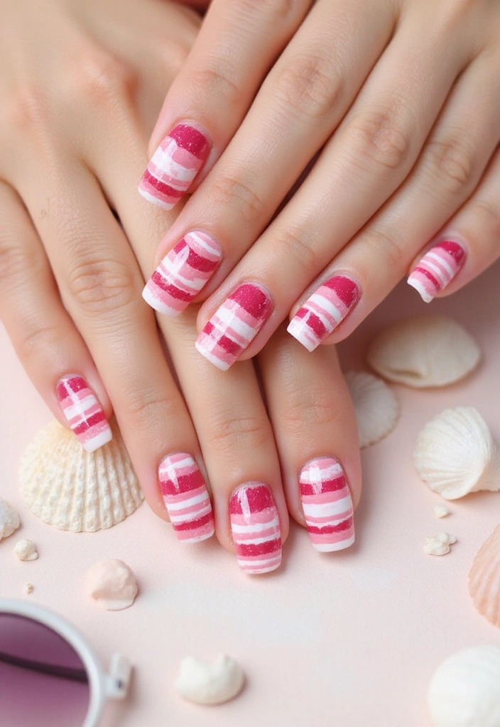 Transform Your Look with 15 Cherry Coded Nails DIY That Are Simply Irresistible! - 9. Cherry Stripes