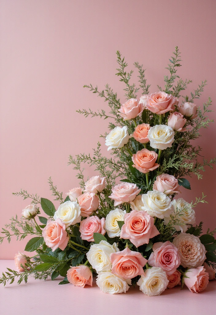 Riesiger Blumenstrauss aus weißen und rosanen Rosen