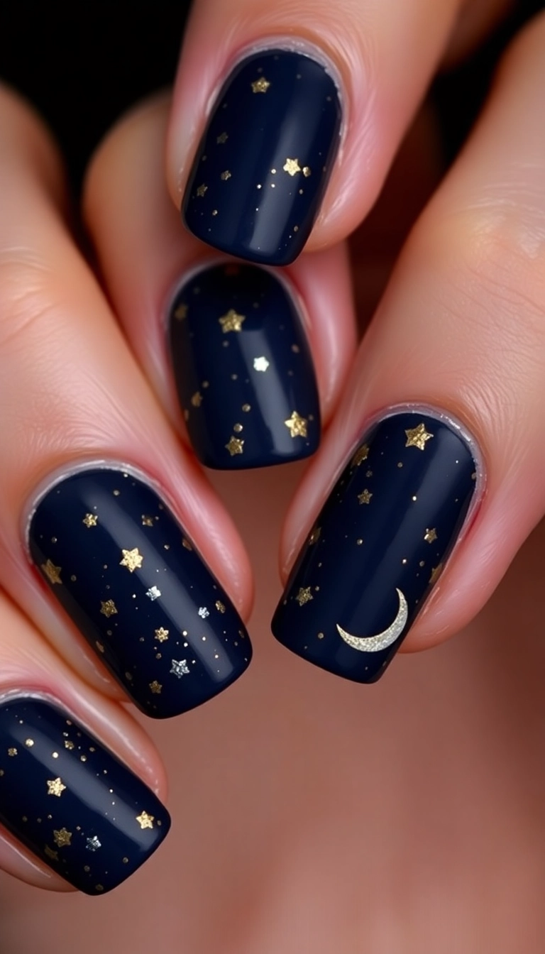 21 Jaw-Dropping Winter Nail Designs That Will Leave You Speechless (Don't Miss #8!) - 10. Starlit Night