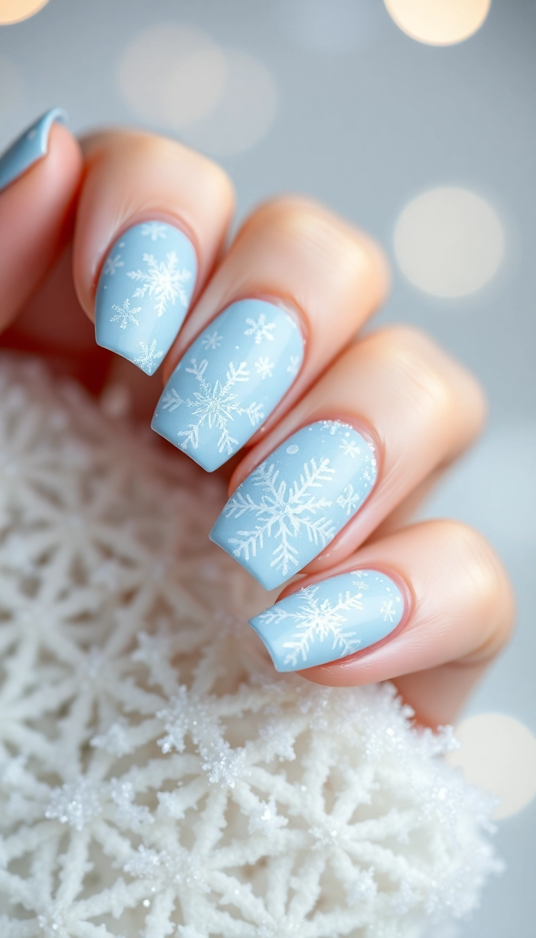 20 Fun Winter Nail Designs That Will Make You Want to Show Off Your Hands! - 1. Frosted Snowflakes