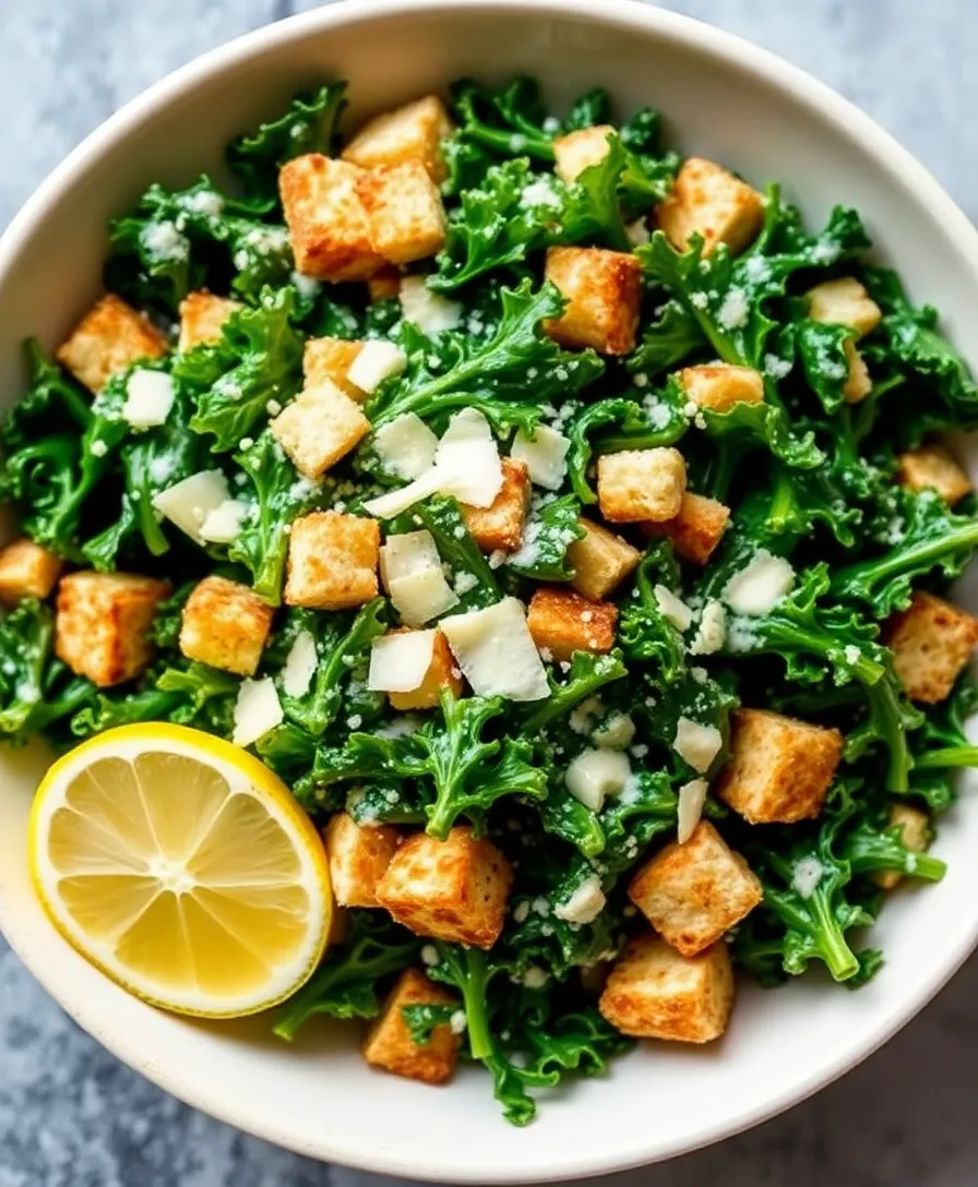 18 Mouthwatering Healthy Salads That'll Make You Forget All About Pizza (#6 Is a Must-Try!) - 9. Kale Caesar Salad