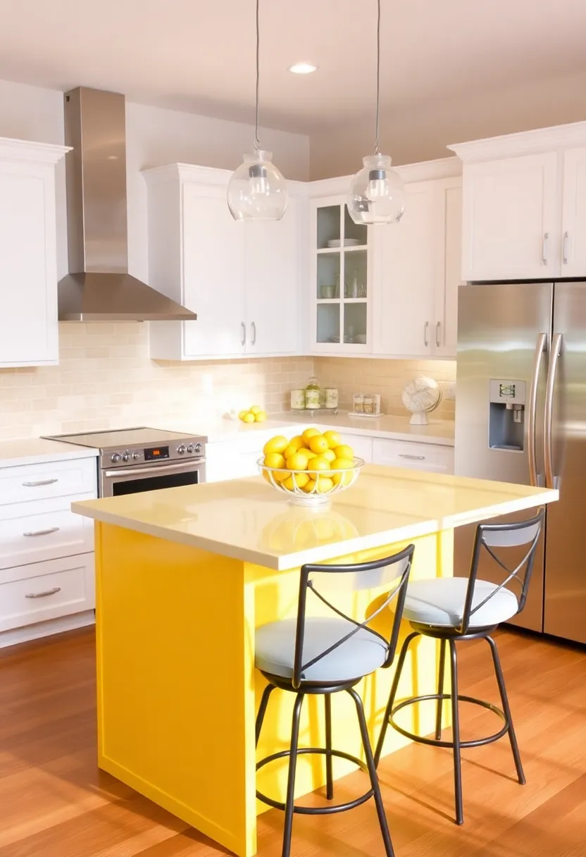 20 Colorful Kitchen Island Ideas That Will Brighten Your Home (Wait Till You See #7!) - 3. Lively Lemon Yellow