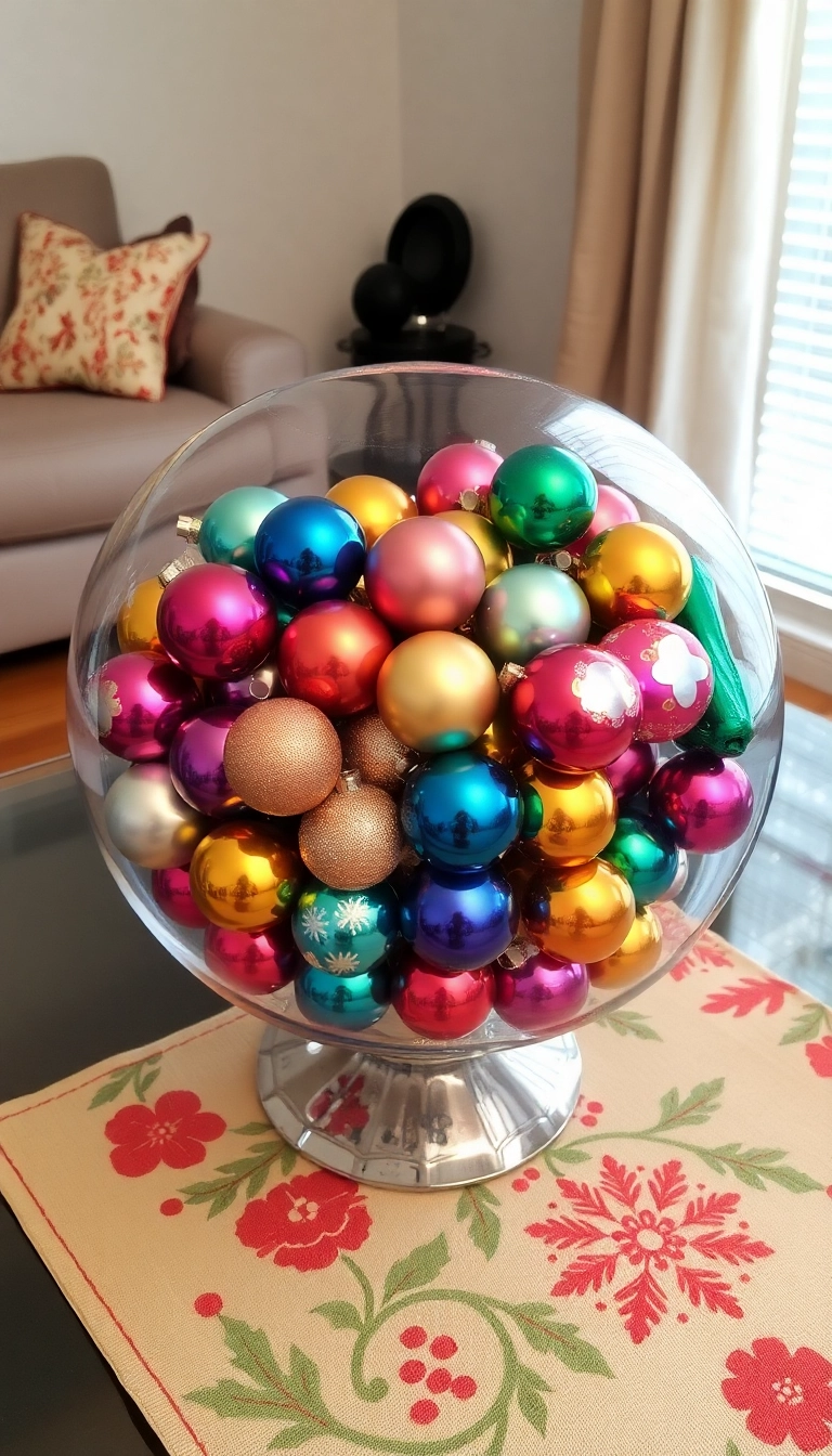 21 Christmas Coffee Table Decor Ideas That Will Have Your Guests Raving! - 11. Colorful Christmas Ornaments