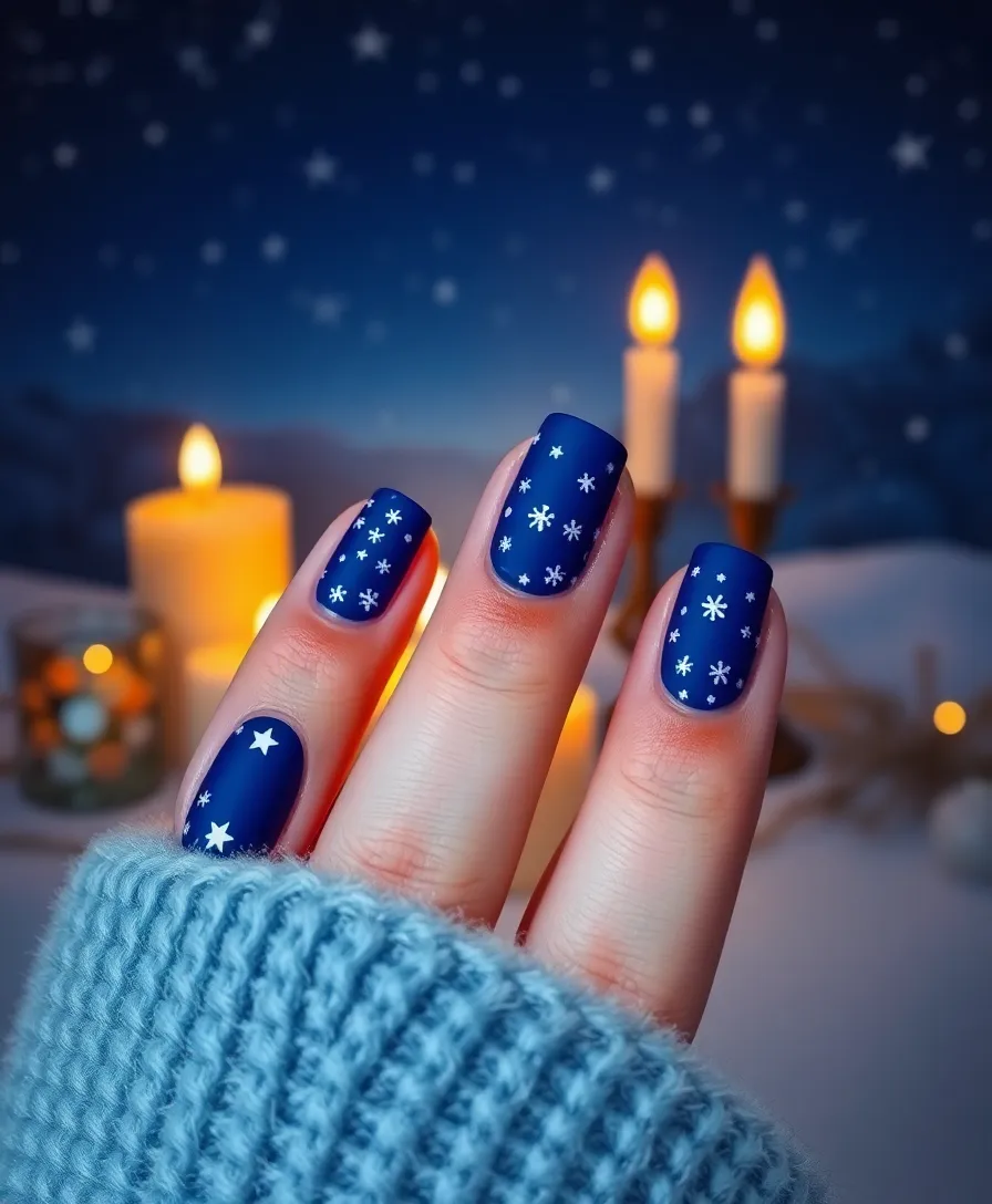 25 Festive December Nails That Will Make You the Star of Every Holiday Party! - 6. Snowy Night Sky