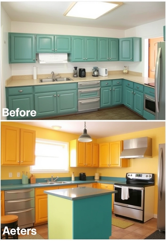 10 DIY Mid-Century Kitchen Decor Hacks That Will Transform Your Space! - 1. Paint Cabinets in Retro Colors